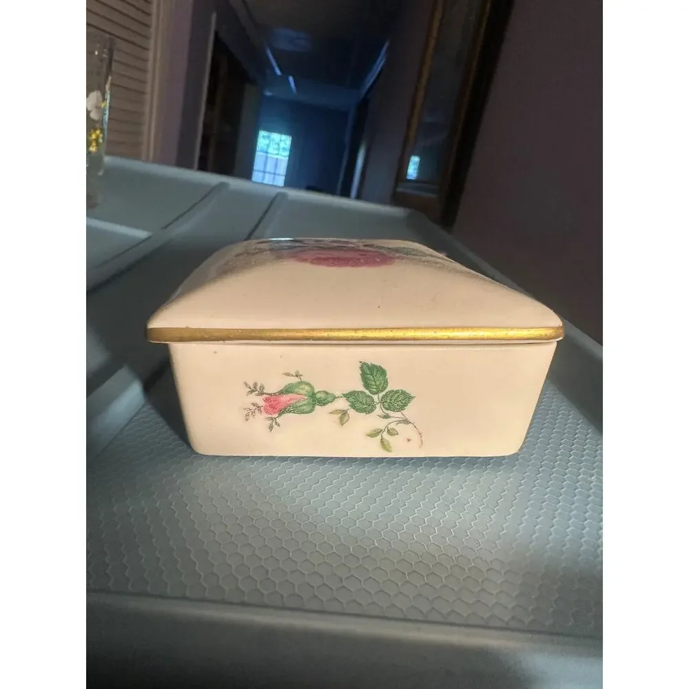 Vintage Porcelain Trinket Box Rose Pattern Jewelry Storage Holder